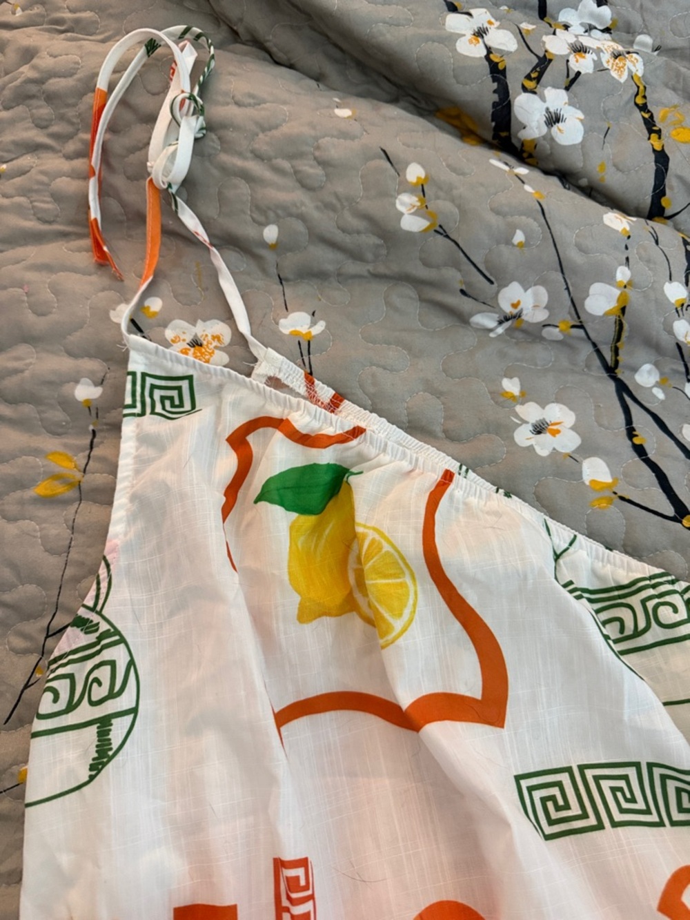 White Fruit-Print Two-Piece Cami & Shorts Set with Orange Papaya Motif - Picture 3 of 8